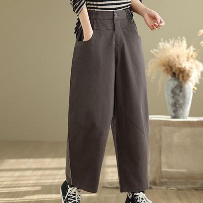 Buddha Stones Casual 7-8 Length Buttons Women's Cotton Polyester Harem Pants With Pockets