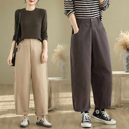 Buddha Stones Casual 7-8 Length Buttons Women's Cotton Polyester Harem Pants With Pockets
