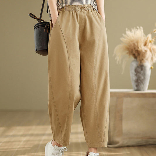 Buddha Stones Casual Elastic Waist Women's Polyester Harem Pants With Pockets