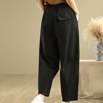 Buddha Stones Casual Elastic Waist Women's Polyester Harem Pants With Pockets