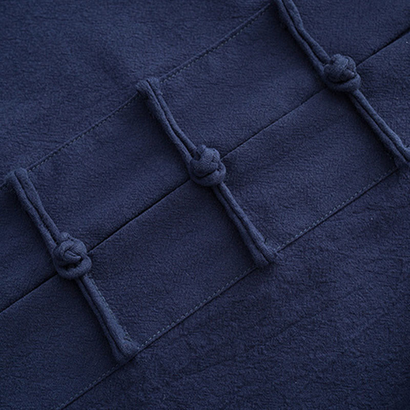 Buddha Stones 2Pcs Tang Suit Men's Frog-Button Cotton Long Sleeve Shirt Pants Set With Pockets