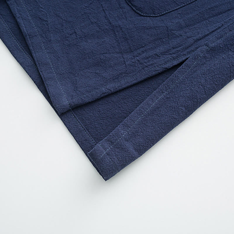 Buddha Stones 2Pcs Tang Suit Men's Frog-Button Cotton Long Sleeve Shirt Pants Set With Pockets