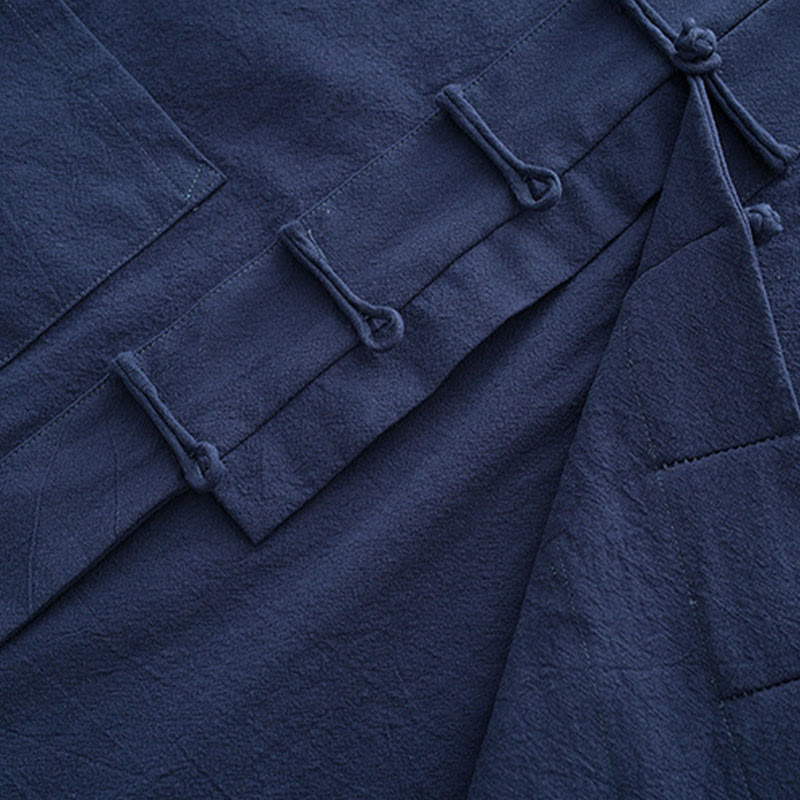 Buddha Stones 2Pcs Tang Suit Men's Frog-Button Cotton Long Sleeve Shirt Pants Set With Pockets