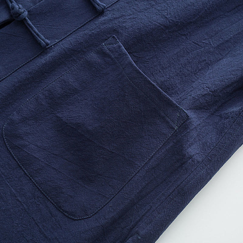 Buddha Stones 2Pcs Tang Suit Men's Frog-Button Cotton Long Sleeve Shirt Pants Set With Pockets