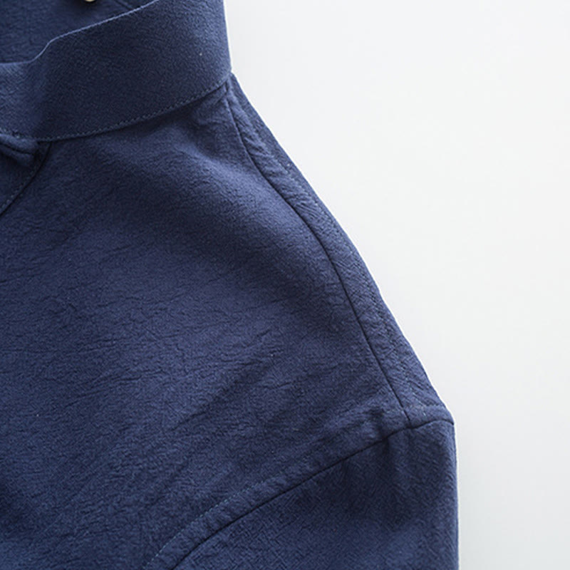 Buddha Stones 2Pcs Tang Suit Men's Frog-Button Cotton Long Sleeve Shirt Pants Set With Pockets