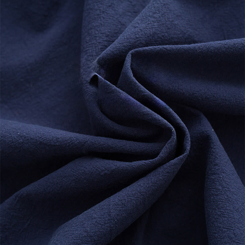 Buddha Stones 2Pcs Tang Suit Men's Frog-Button Cotton Long Sleeve Shirt Pants Set With Pockets