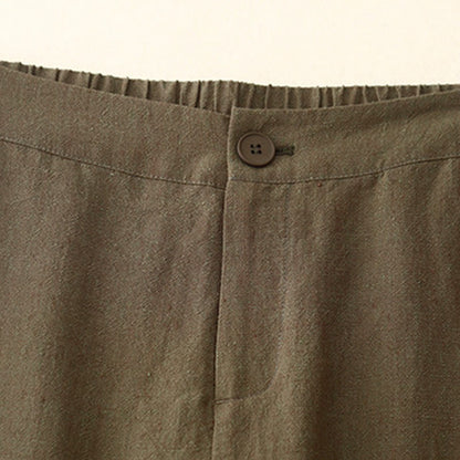 Buddha Stones Casual Plain Women's Cotton Linen Elastic Waist  Wide Leg Pants With Pockets