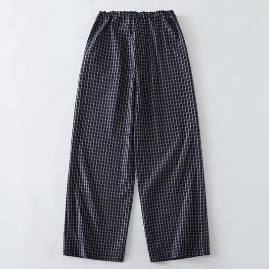 Buddha Stones Casual Plaid Pattern Women's Cotton Wide Leg Pants With Pockets