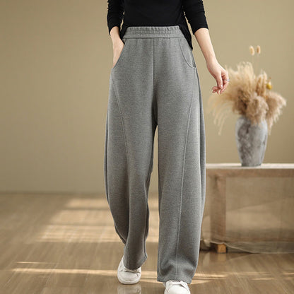Buddha Stones Casual Thickening Women's Polyester Straight Leg Pants With Pockets