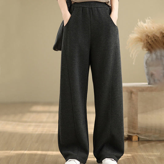 Buddha Stones Casual Thickening Women's Polyester Straight Leg Pants With Pockets