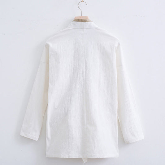 Buddha Stones Vintage Solid Long Sleeve Lace-up Design Cotton Linen Men's Shirt
