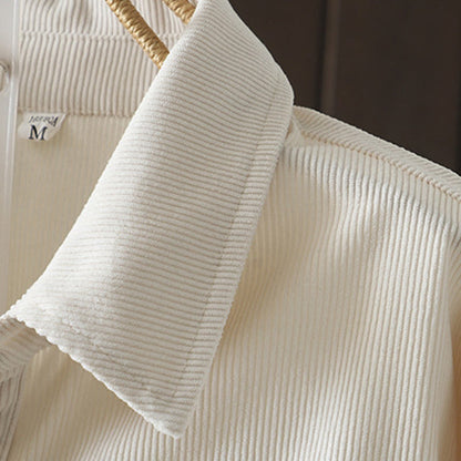 Buddha Stones Commute Plain Buttons Cotton Corduroy Women's Long Sleeve Shirt