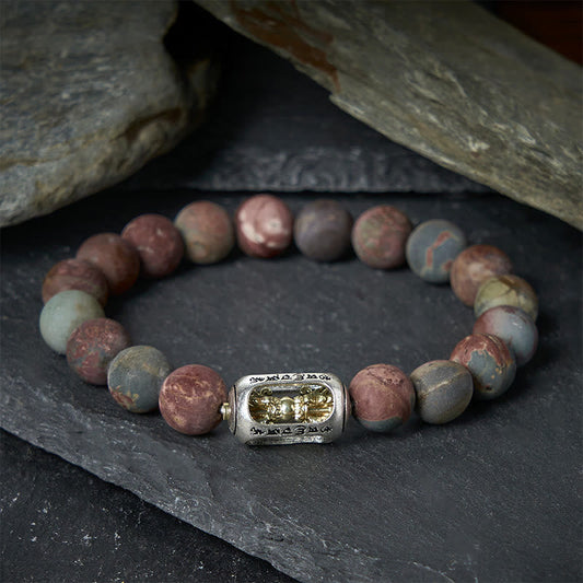 Buddha Stones Natural Picasso Jasper Om Mani Padme Hum Energy Bracelet