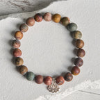 Buddha Stones 925 Sterling Silver Lotus Design Picasso Jasper Positive Bracelet