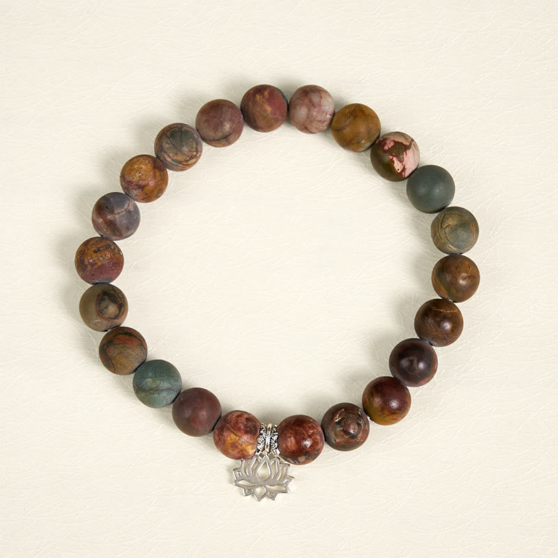 Buddha Stones 925 Sterling Silver Lotus Design Picasso Jasper Positive Bracelet