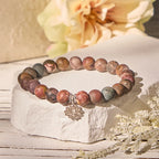 Buddha Stones 925 Sterling Silver Lotus Design Picasso Jasper Positive Bracelet