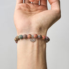 Buddha Stones 925 Sterling Silver Lotus Design Picasso Jasper Positive Bracelet