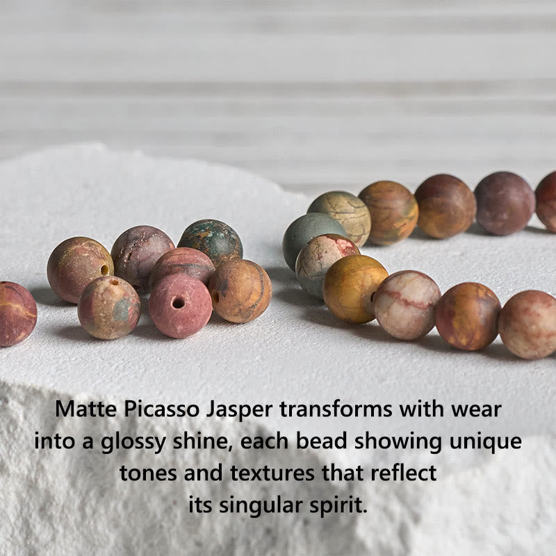 Buddha Stones 925 Sterling Silver Lotus Design Picasso Jasper Positive Bracelet