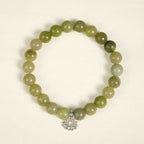 Buddha Stones 925 Sterling Silver Lotus Natural Cyan Jade Luck Bracelet