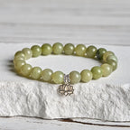 Buddha Stones 925 Sterling Silver Lotus Natural Cyan Jade Luck Bracelet