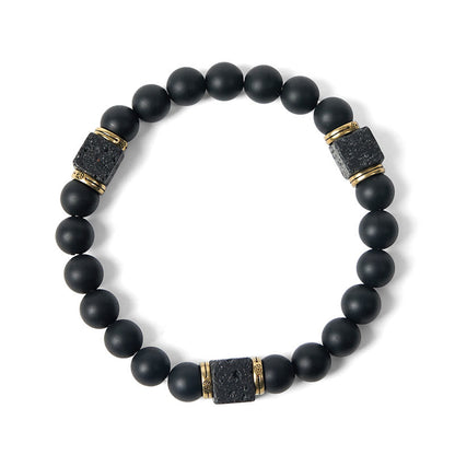 Buddha Stones Natural Frosted Black Onyx Square Lava Rock Fortune Bracelet