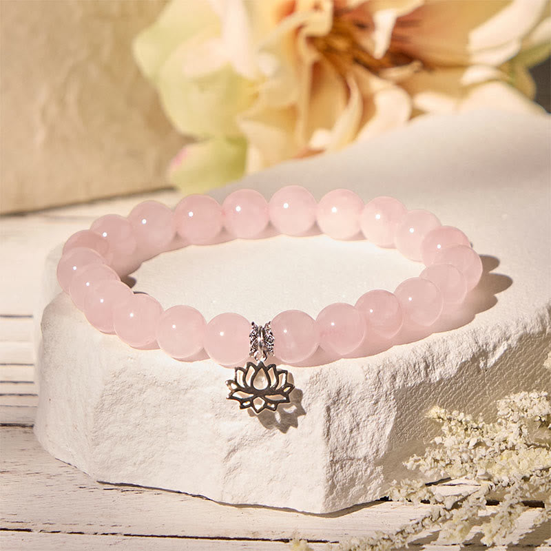 Buddha Stones 925 Sterling Silver Lotus Design Natural Pink Crystal Soothing Bracelet