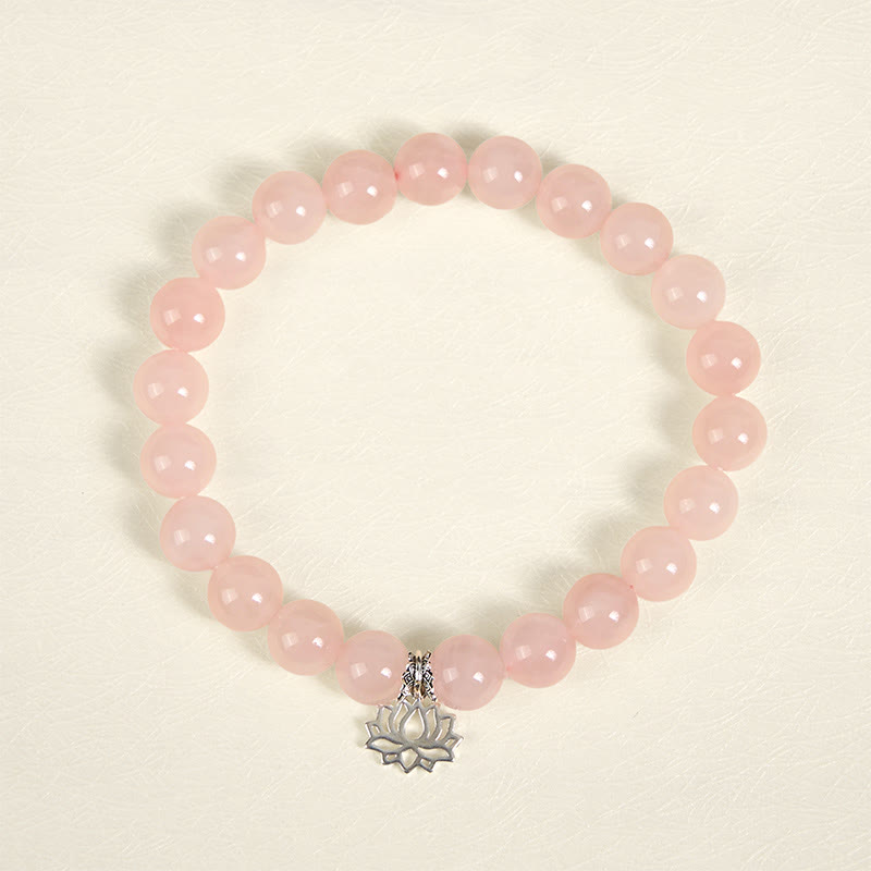 Buddha Stones 925 Sterling Silver Lotus Design Natural Pink Crystal Soothing Bracelet