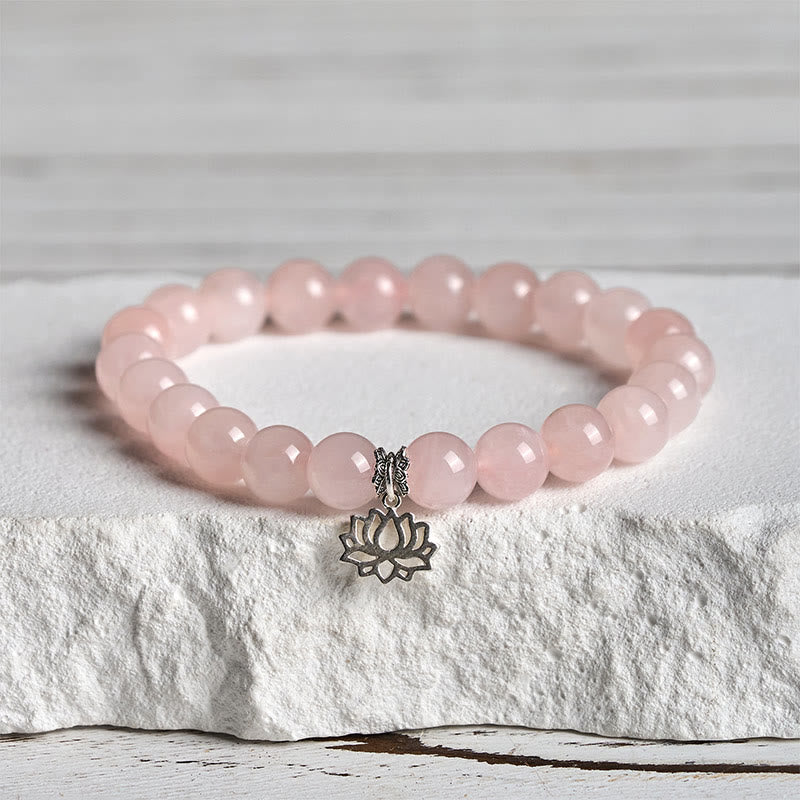 Buddha Stones 925 Sterling Silver Lotus Design Natural Pink Crystal Soothing Bracelet