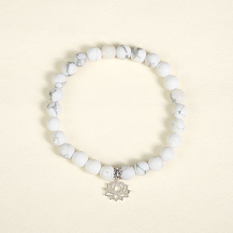 Buddha Stones 925 Sterling Silver Lotus Design Natural White Turquoise Wealth Bracelet