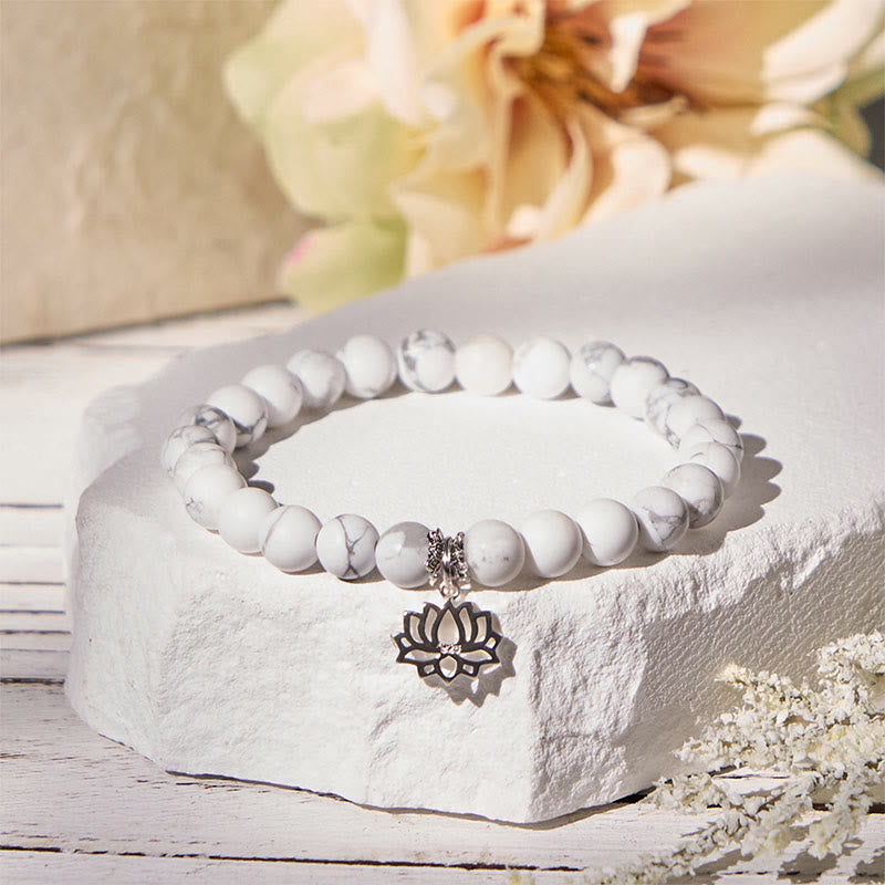 Buddha Stones 925 Sterling Silver Lotus Design Natural White Turquoise Wealth Bracelet