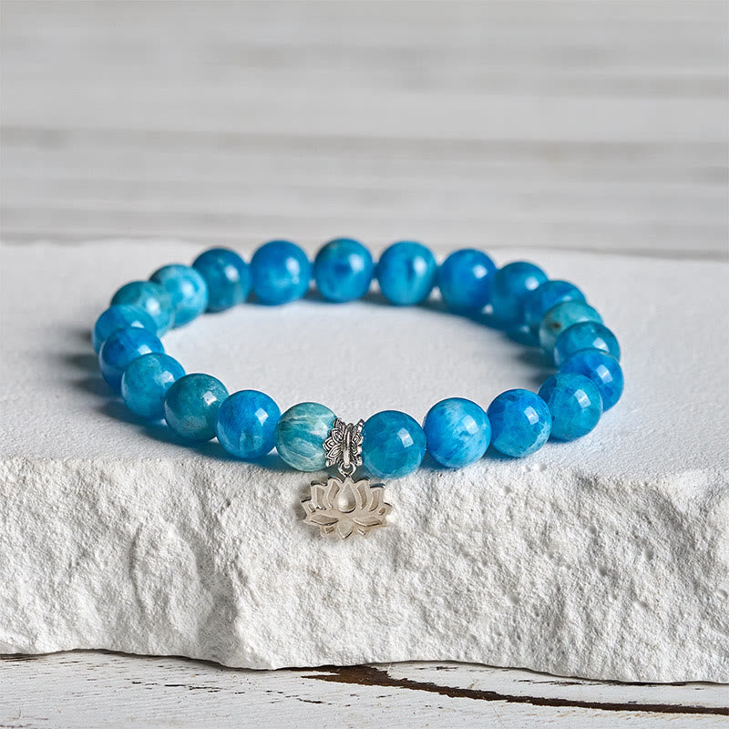 Buddha Stones 925 Sterling Silver Lotus Natural Apatite Creativity Bracelet