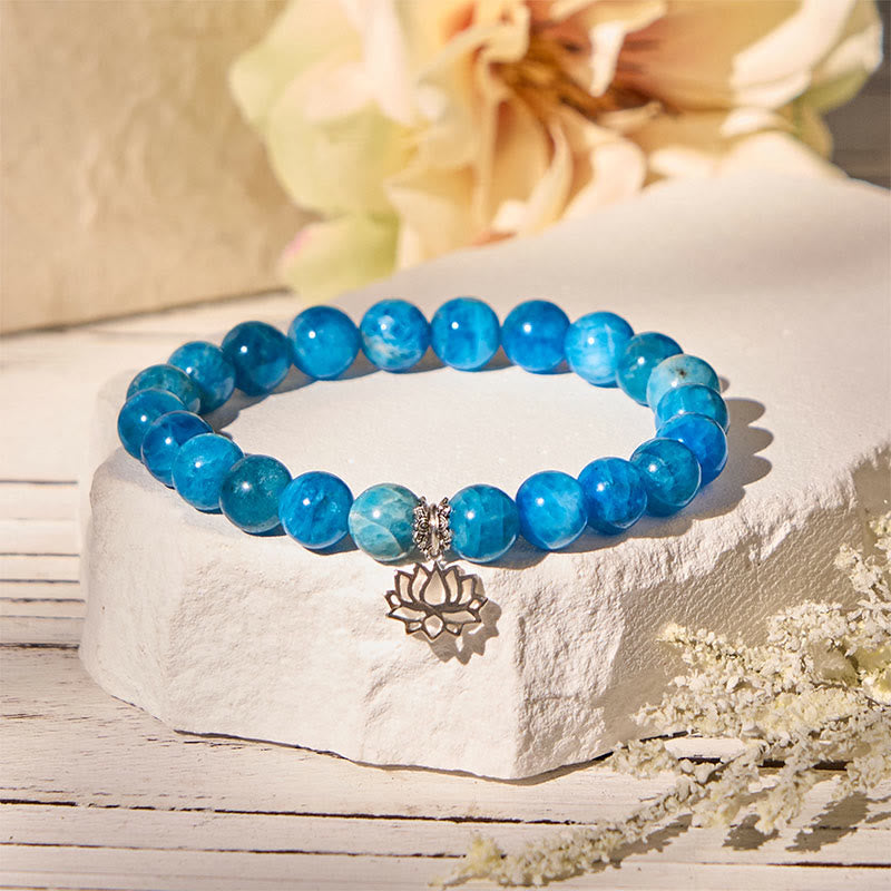 Buddha Stones 925 Sterling Silver Lotus Natural Apatite Creativity Bracelet
