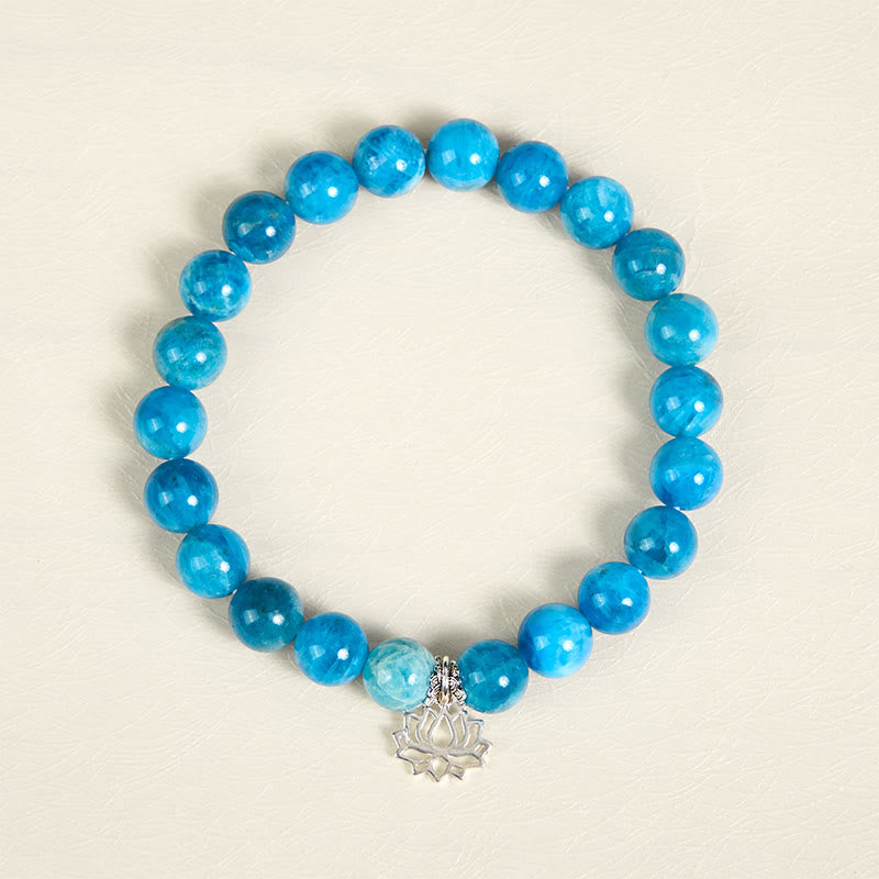 Buddha Stones 925 Sterling Silver Lotus Natural Apatite Creativity Bracelet