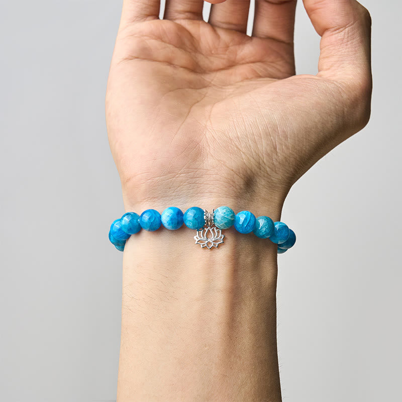 Buddha Stones 925 Sterling Silver Lotus Natural Apatite Creativity Bracelet
