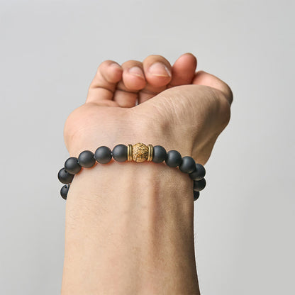 Buddha Stones Natural Frosted Black Onyx Picture Jasper Fortune Bracelet