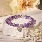 Buddha Stones 925 Sterling Silver Amethyst Lotus Design Natural Balance Bead Bracelet