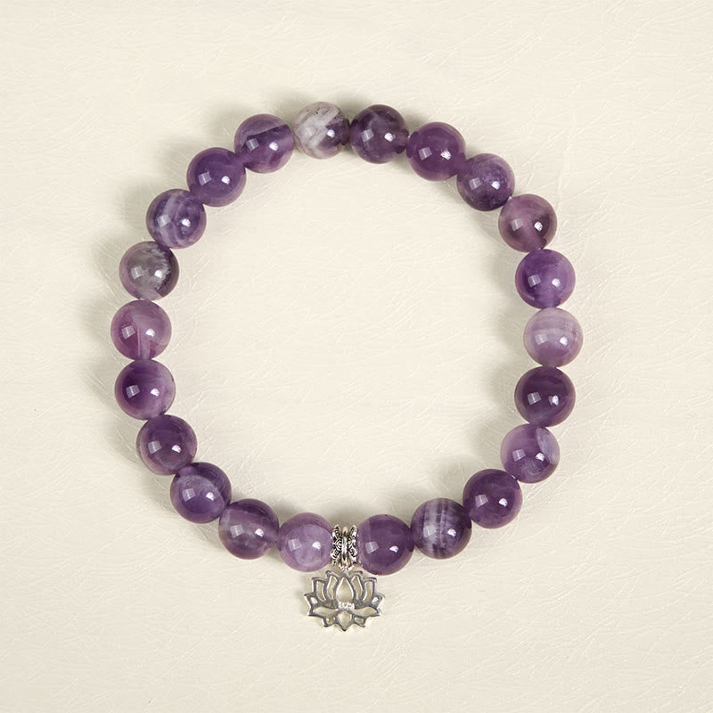 Buddha Stones 925 Sterling Silver Amethyst Lotus Design Natural Balance Bead Bracelet