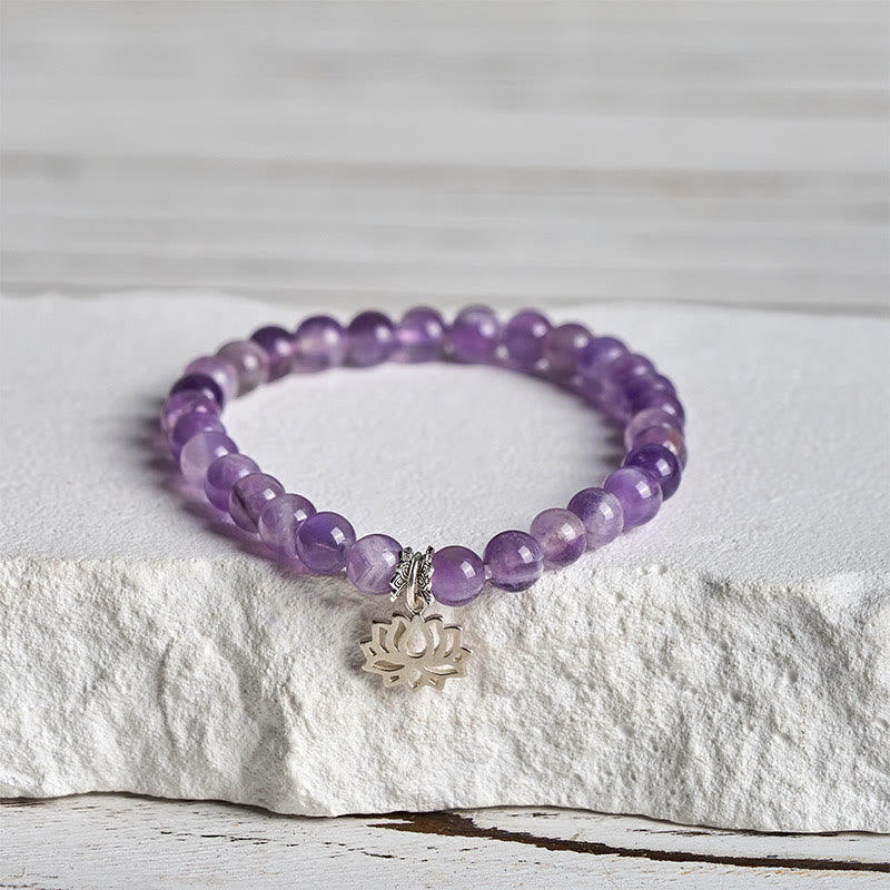 Buddha Stones 925 Sterling Silver Amethyst Lotus Design Natural Balance Bead Bracelet