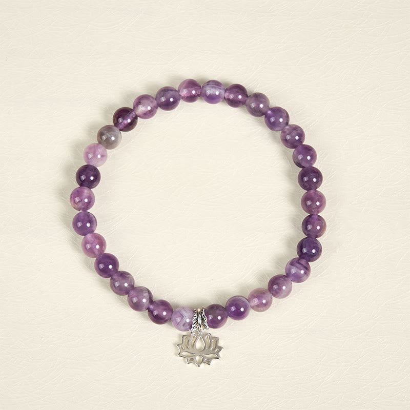 Buddha Stones 925 Sterling Silver Amethyst Lotus Design Natural Balance Bead Bracelet