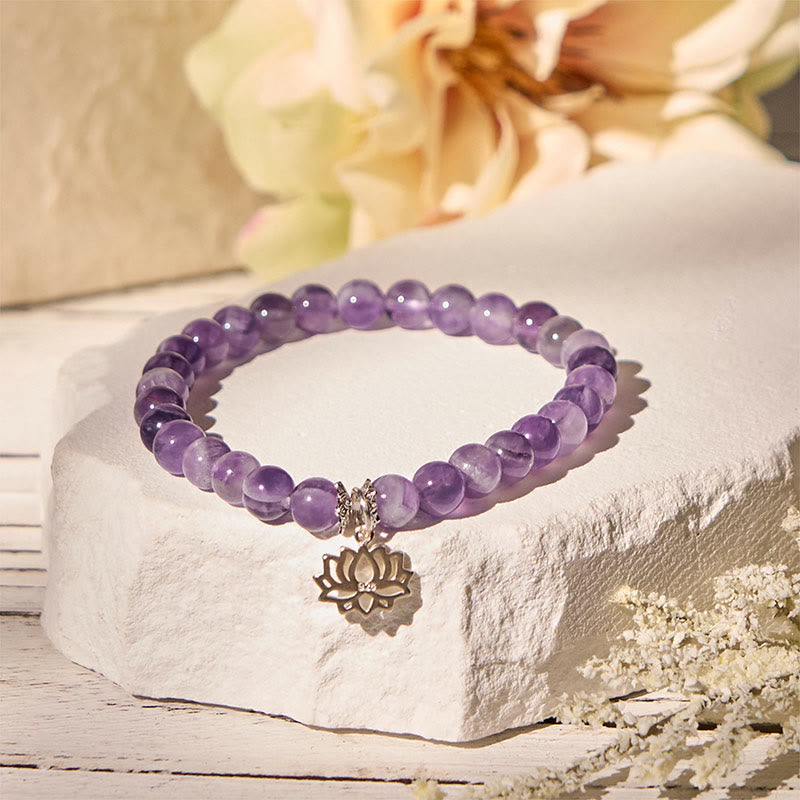 Buddha Stones 925 Sterling Silver Amethyst Lotus Design Natural Balance Bead Bracelet