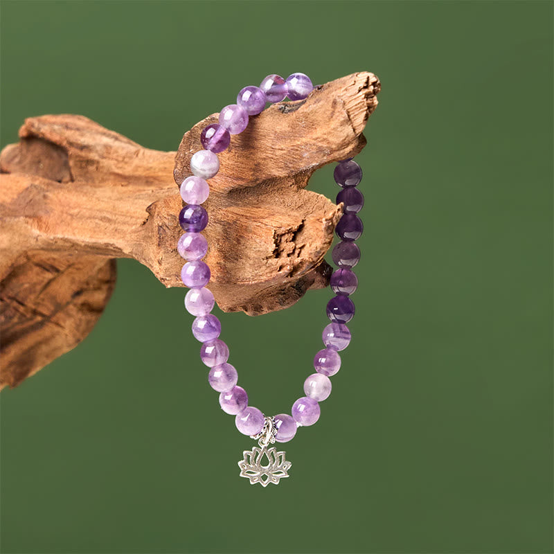 Buddha Stones 925 Sterling Silver Amethyst Lotus Design Natural Balance Bead Bracelet