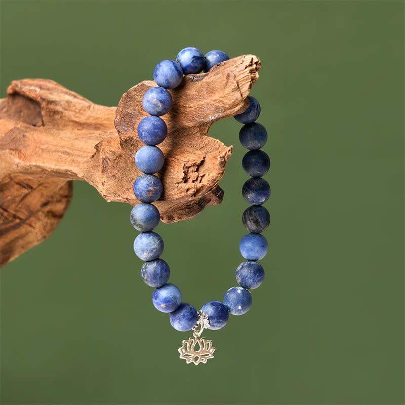 Buddha Stones 925 Sterling Silver Lotus Design Natural Sodalite Positive Beads Harmony Bracelet