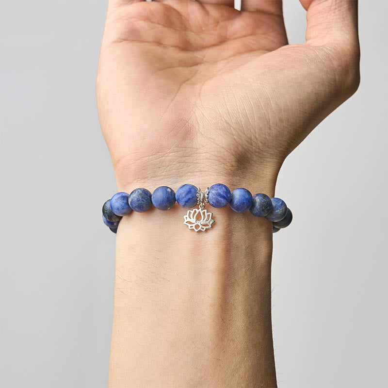 Buddha Stones 925 Sterling Silver Lotus Design Natural Sodalite Positive Beads Harmony Bracelet