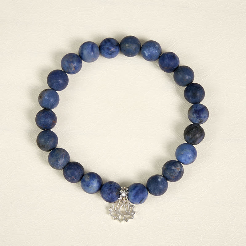 Buddha Stones 925 Sterling Silver Lotus Design Natural Sodalite Positive Beads Harmony Bracelet