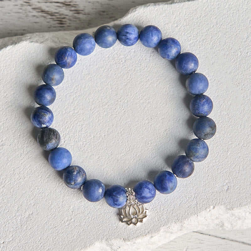 Buddha Stones 925 Sterling Silver Lotus Design Natural Sodalite Positive Beads Harmony Bracelet