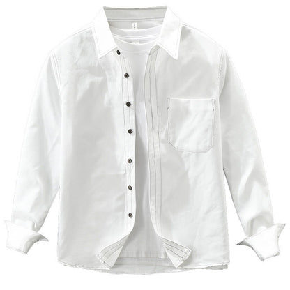 Buddha Stones Commute Buttons Long Sleeve Plain Shirt Men Clothing With Pocket
