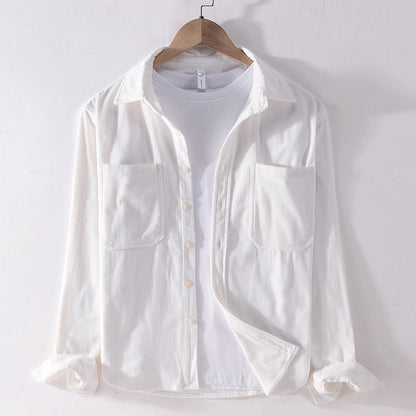 Buddha Stones Spring Plain Simple Buttons Design Corduroy Men's Long Sleeve Jacket With Pockets