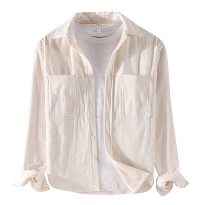 Buddha Stones Spring Plain Simple Buttons Design Corduroy Men's Long Sleeve Jacket With Pockets