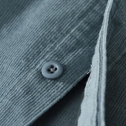 Buddha Stones Daily Plain Buttons Design Long Sleeve Men's Corduroy Pure Cotton Jacket With Pocket
