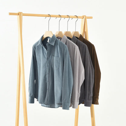 Buddha Stones Daily Plain Buttons Design Long Sleeve Men's Corduroy Pure Cotton Jacket With Pocket